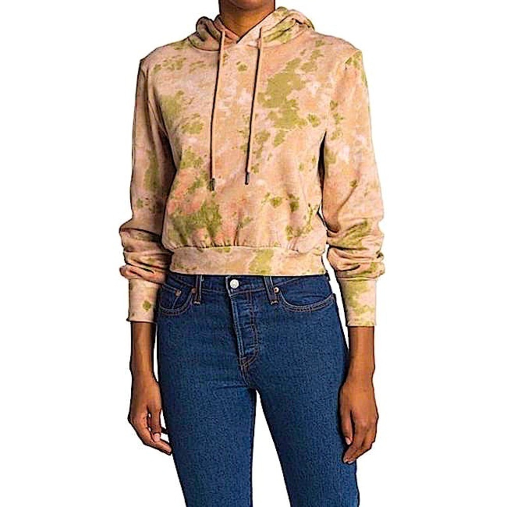 AFRM Tan Green Tie Dye Long Sleeve Cropped Hoodie Sweatshirt Blush Olive Small